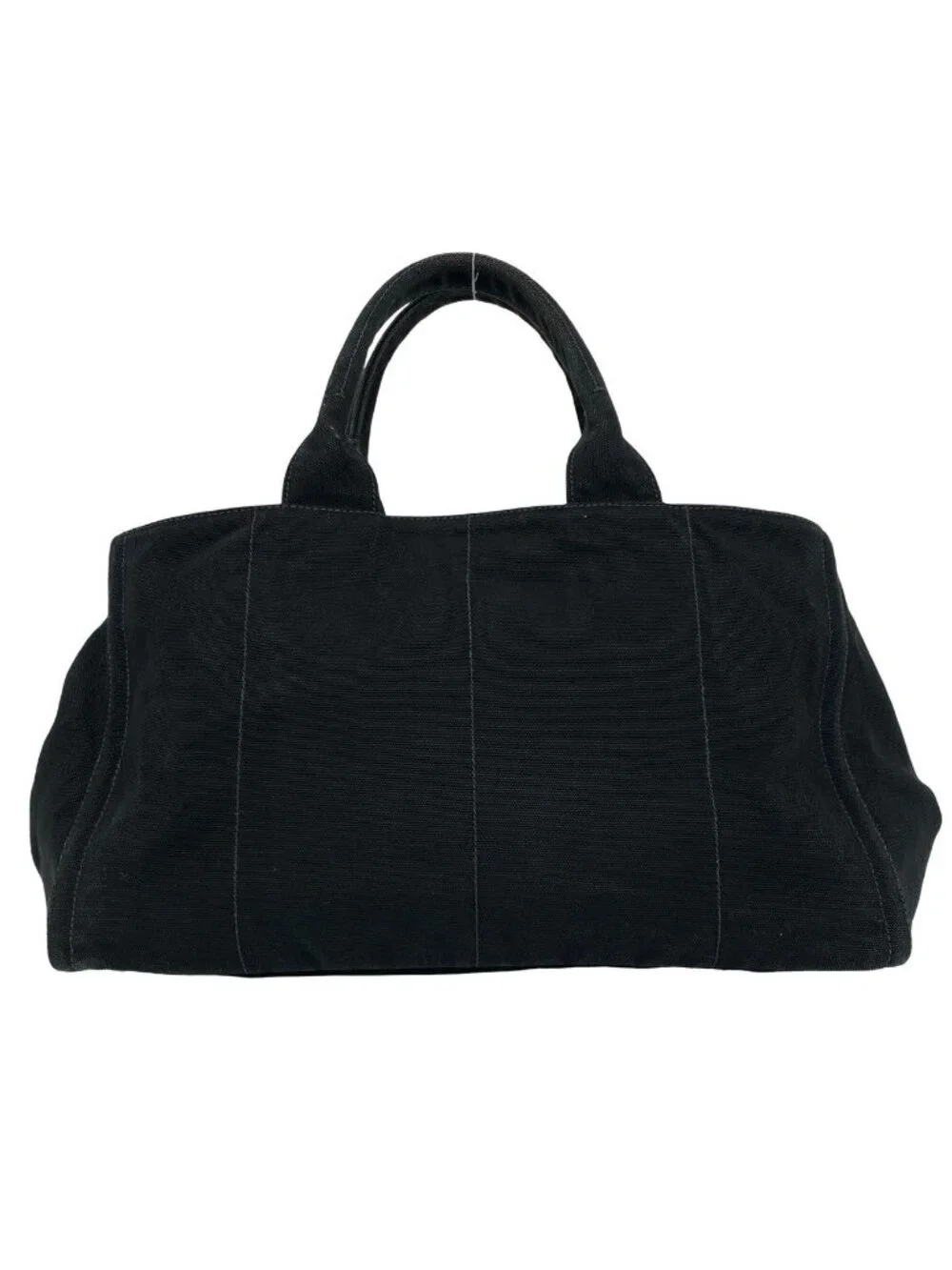 Prada Canapa Triangle Logo Canvas Saffiano Leather Studs Tote Handbag Black